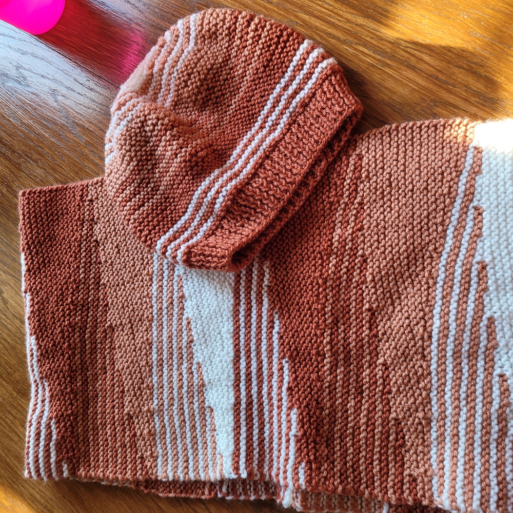 Handmade Knit Scarf and Hat Set in Rust and Cream